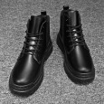 Fashion Men's High-top Leather Martin Boots - حذاء جلد شتوي بكعب عالي للرجال لون أسود