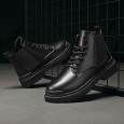 Fashion Men's High-top Leather Martin Boots - حذاء جلد شتوي بكعب عالي للرجال لون أسود