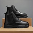 Fashion Men's High-top Leather Martin Boots - حذاء جلد شتوي بكعب عالي للرجال لون أسود