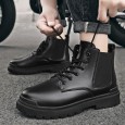 Fashion Men's High-top Leather Martin Boots - حذاء جلد شتوي بكعب عالي للرجال لون أسود