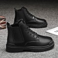 Fashion Men's High-top Leather Martin Boots - حذاء جلد شتوي بكعب عالي للرجال لون أسود