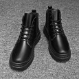 Fashion Men's High-top Leather Martin Boots - حذاء جلد شتوي بكعب عالي للرجال لون أسود