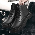 Fashion Men's High-top Leather Martin Boots - حذاء جلد شتوي بكعب عالي للرجال لون أسود