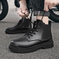 Fashion Men's High-top Leather Martin Boots - حذاء جلد شتوي بكعب عالي للرجال لون أسود