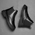 Fashion Men's High-top Leather Martin Boots - حذاء جلد شتوي بكعب عالي للرجال لون أسود