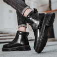 Fashion Men's High-top Leather Martin Boots - حذاء جلد شتوي بكعب عالي للرجال لون أسود