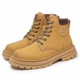 Fashion Men's High-top Leather Martin Boots - حذاء جلد شتوي بكعب عالي للرجال لون بيج