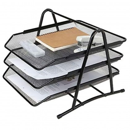 منظم وحامل أوراق شبكي معدني 3 طبقات لون أسود-Three Tier Document Tray – 1 Pcs