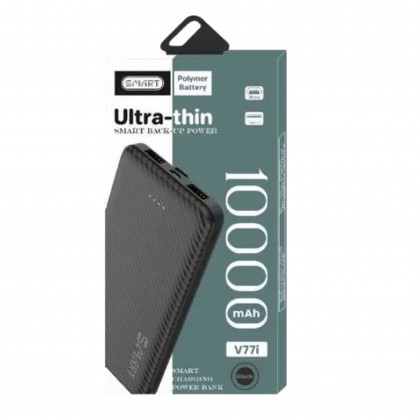 بور بانك سمارت حجم 10000 ميلي أمبير- ساعة لون أسود- Smart Ultra Thin Slim Design Power Bank 10000mAh