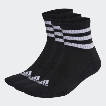 adidas Unisex' 3-Stripes Cushioned Mid-Cut Socks (3 Pairs) - Black- جوارب اديداس ثلاث خطوط كوشينيد ميد كت للجنسين لون اسود