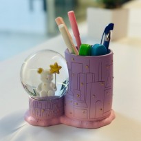مقلمة مكتب مع كرة زجاجية مضيئة جبصين لون بنفسجي