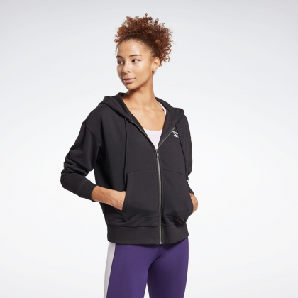 Reebok Women RI French Terry Full Zip Jacket- جاكيت هودي ريبوك فرينش تيري للنساء لون أسود