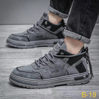 حذاء فاشن رياضي لون رمادي- Fashion Men's Sport Mid-high Top Lace-up Shoes