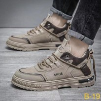 حذاء فاشن رياضي لون بيج- Fashion Men's Sport Mid-high Top Lace-up Shoes