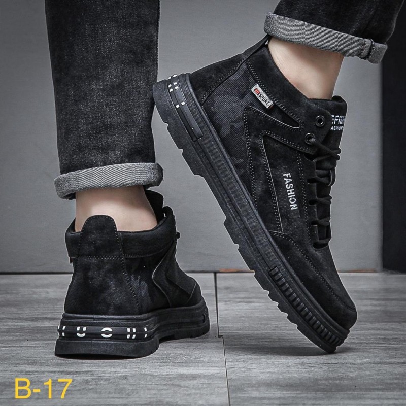 حذاء فاشن كاجوال رياضي لون أسود- Fashion Men's Casual Mid-high Top