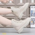 حذاء فاشن كاجوال جلد برقبة عالية وسحاب للنساء لون أوفوايت- Fashion Women's Casual high Shoes