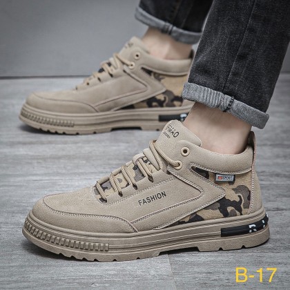 حذاء فاشن كاجوال رياضي لون بيج- Fashion Men's Casual Mid-high Top Lace-up Shoes