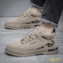 حذاء فاشن كاجوال رياضي لون بيج- Fashion Men's Casual Mid-high Top Lace-up Shoes