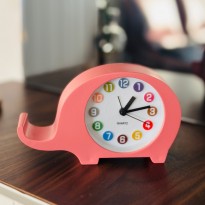 ساعة منبه أنالوج بتصميم على شكل فيل لون زهري