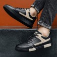 حذاء رياضي للرجال لون أسود- Fashion Mens Leather Sneakers Shoes