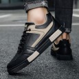 حذاء رياضي للرجال لون أسود- Fashion Mens Leather Sneakers Shoes