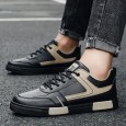 حذاء رياضي للرجال لون أسود- Fashion Mens Leather Sneakers Shoes