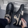 حذاء رياضي للرجال لون أسود- Fashion Mens Leather Sneakers Shoes