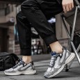 حذاء رياضي بتصميم شبكي ونعل سميك للرجال لون رمادي وأبيض- Fashion Mens Sneakers Breathable Running Shoes