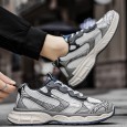 حذاء رياضي بتصميم شبكي ونعل سميك للرجال لون رمادي وأبيض- Fashion Mens Sneakers Breathable Running Shoes