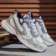 حذاء رياضي بتصميم شبكي ونعل سميك للرجال لون رمادي وأبيض- Fashion Mens Sneakers Breathable Running Shoes