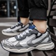 حذاء رياضي بتصميم شبكي ونعل سميك للرجال لون رمادي وأبيض- Fashion Mens Sneakers Breathable Running Shoes