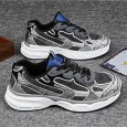 حذاء رياضي بتصميم شبكي ونعل سميك للرجال لون رمادي وسكني- Fashion Mens Sneakers Breathable Running Shoes