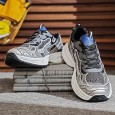 حذاء رياضي بتصميم شبكي ونعل سميك للرجال لون رمادي وسكني- Fashion Mens Sneakers Breathable Running Shoes