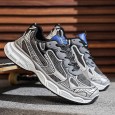 حذاء رياضي بتصميم شبكي ونعل سميك للرجال لون رمادي وسكني- Fashion Mens Sneakers Breathable Running Shoes