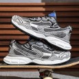 حذاء رياضي بتصميم شبكي ونعل سميك للرجال لون رمادي وسكني- Fashion Mens Sneakers Breathable Running Shoes