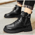 Fashion Men's High-top Leather Martin Boots - حذاء جلد شتوي بكعب عالي للرجال لون أسود