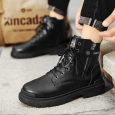 Fashion Men's High-top Leather Martin Boots - حذاء جلد شتوي بكعب عالي للرجال لون أسود