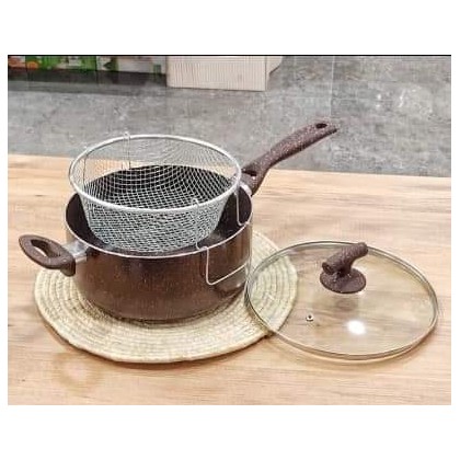 طنجرة قلي جرانيت مع مصفاه قياس 24 سم 