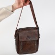 حقيبة كروس شبابية بحمالة كتف للرجال لون بني محروق- Leather Crossbody Shoulder Bag