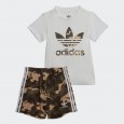 طقم اديداس كامو للأطفال لون أبيض وبني- adidas Kids' Camo Tee and Shorts Set - White