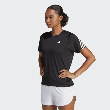 تيشيرت اديداس رن ايكون ثلاث خطوط للنساء لون أسود-adidas Women's Run Icons 3-Stripes Low-Carbon Running Tee - Black