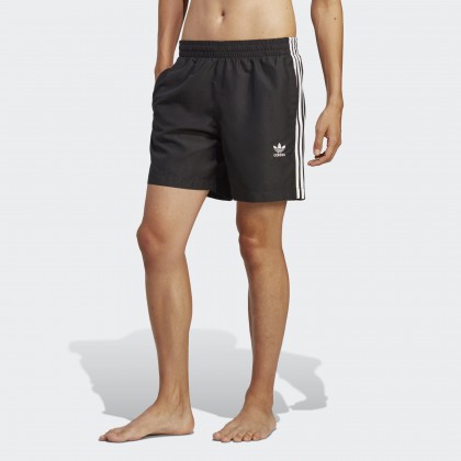 شورت اديداس اورجينال اديكلر ثلاث خطوط للرجال لون أسود- adidas Mens' Originals Adicolor 3-Stripes Swim Shorts - Black