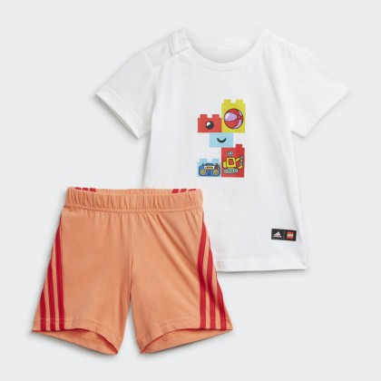 طقم اديداس اكس لوجو للأطفال لون أبيض-adidas Kids' x LEGO® Play Tee-and-Shorts Set - White