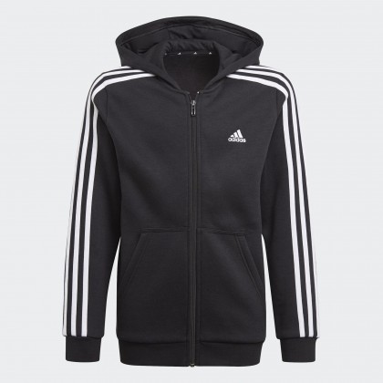 هودي اديداس ثلاث خطوط للأطفال لون أسود-adidas Kids' Essentials 3-Stripes Hoodie - Black