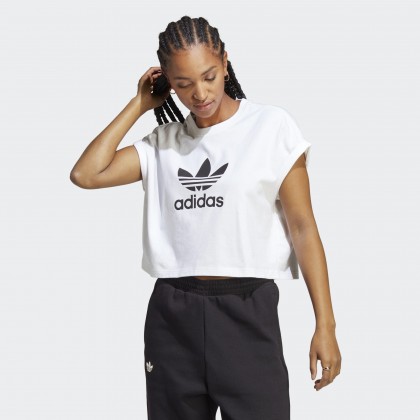 تيشيرت اديداس ادي كلر كلاسيك شورت للنساء لون أبيض-adidas Women's Adicolor Classics Short Trefoil Tee - White