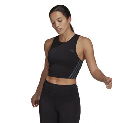 توب اديداس رن ايكون للنساء لون أسود-adidas Womens' Run Icons 3-Stripes Cooler Running Crop Top