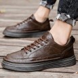 حذاء جلد كاجوال للرجال لون بني غامق- Men Flats Leather Causal Shoes