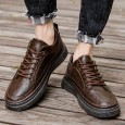 حذاء جلد كاجوال للرجال لون بني غامق- Men Flats Leather Causal Shoes