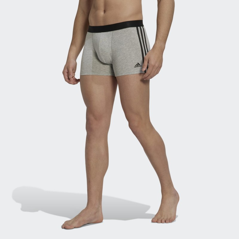 بوكسر اديداس اكتيف فليكس (3 قطع) للرجال لون سكني- adidas Mens' Active Flex Cotton 3-Stripes Trunk Briefs Boxer - Grey