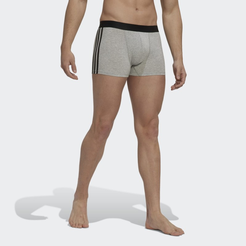 بوكسر اديداس اكتيف فليكس (3 قطع) للرجال لون سكني- adidas Mens' Active Flex Cotton 3-Stripes Trunk Briefs Boxer - Grey